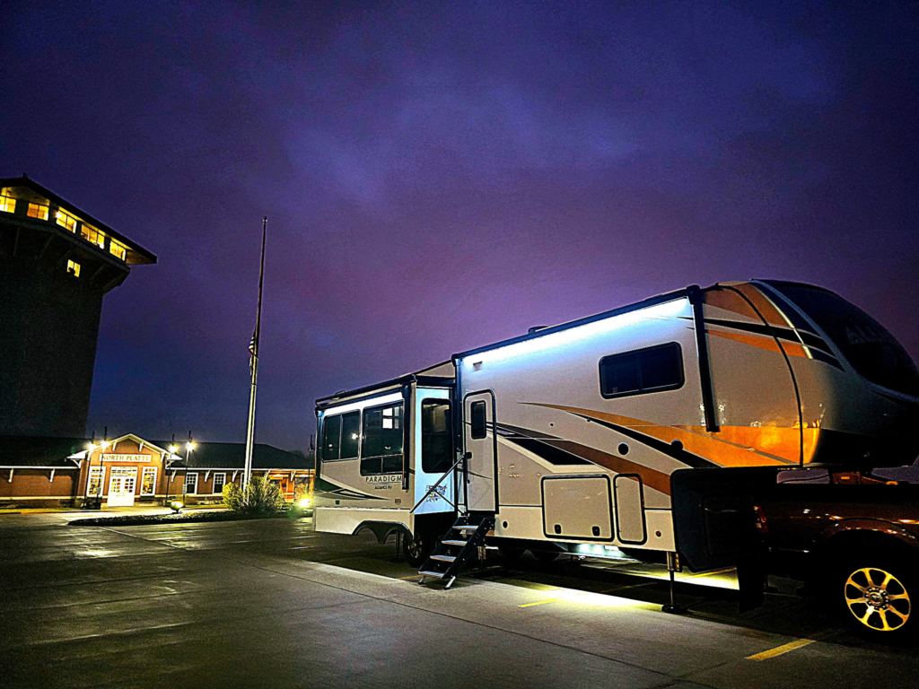 Golden Spike Tower Harvest Hosts stopover in North Platte with RV overnight parking near Bailey Yard