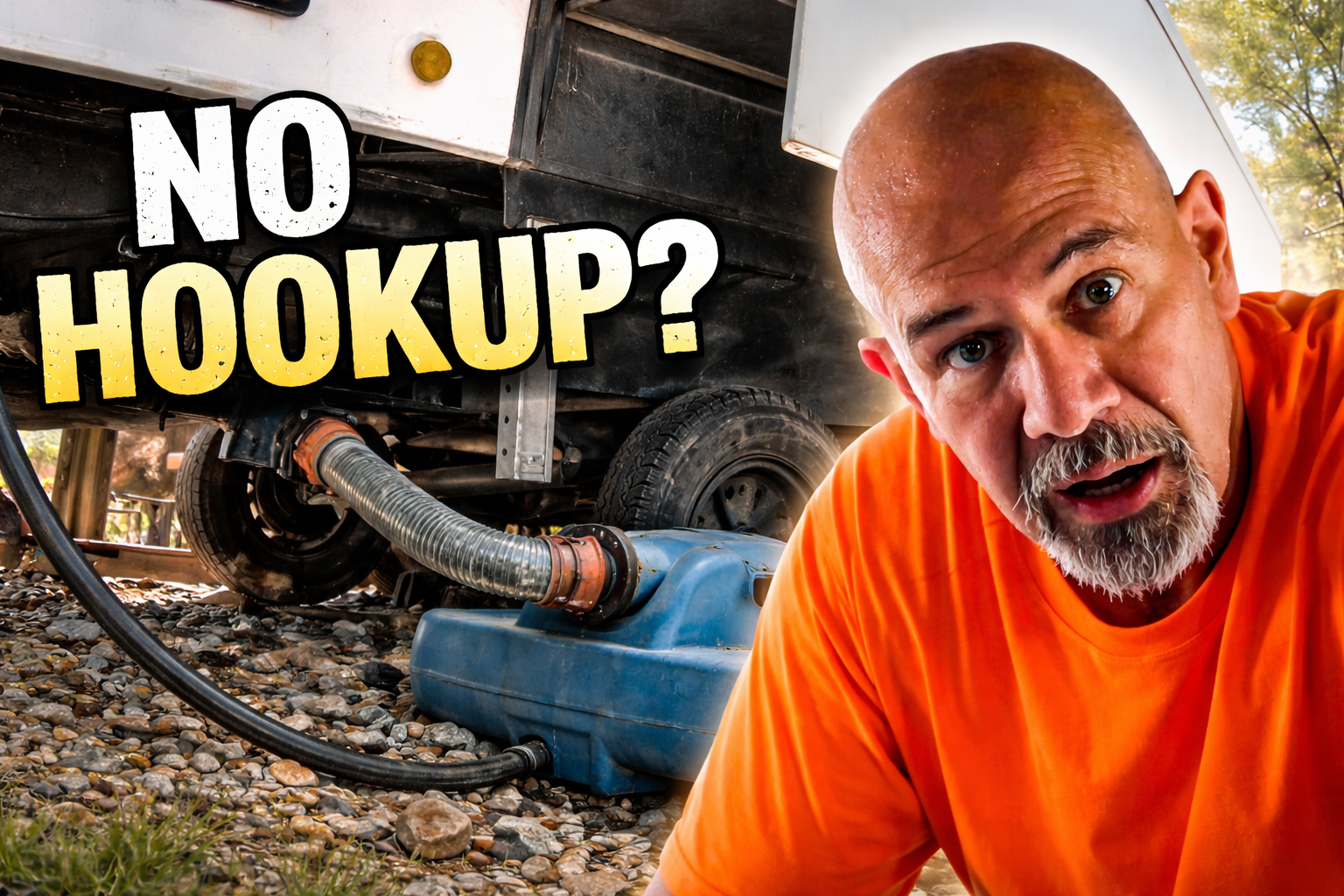 RV tote tank being used at a seasonal campsite with no sewer hookup