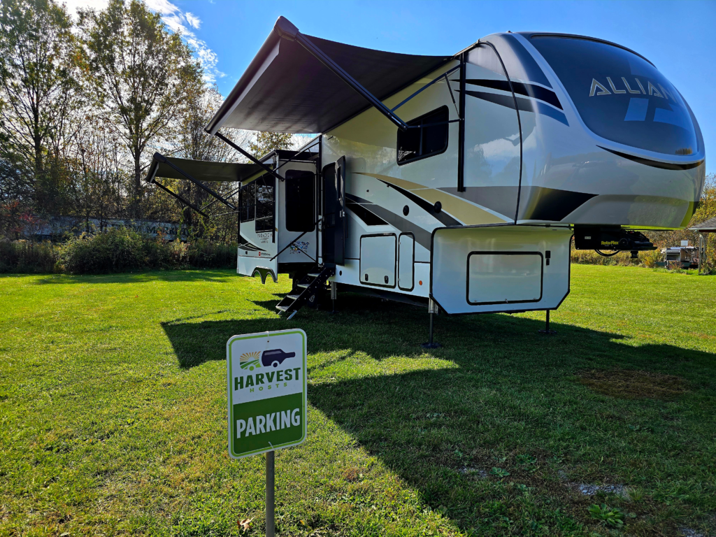 Harvest Hosts winery stay in Lake Erie Wine Country with RV parked near vineyards in Geneva Ohio