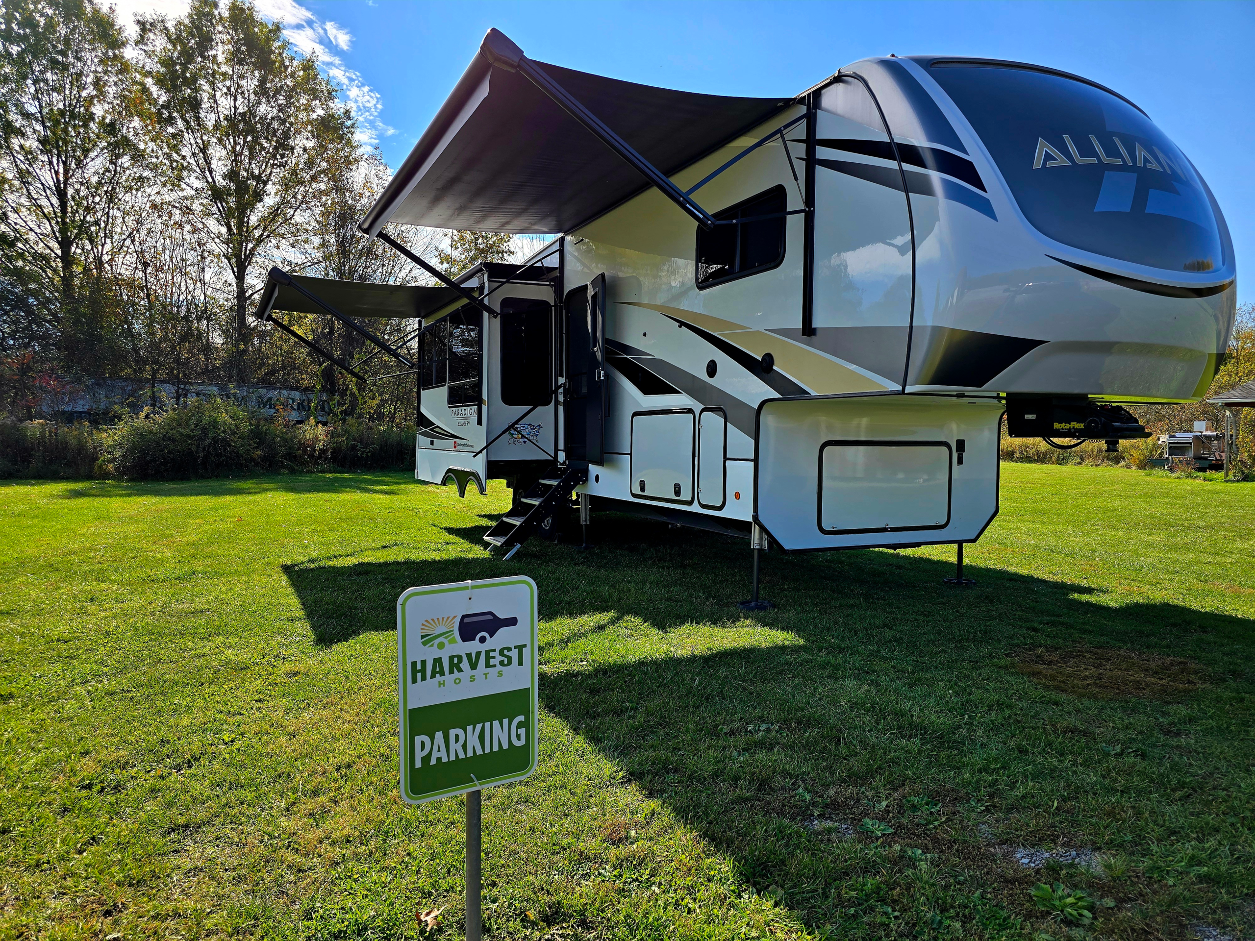 Harvest Hosts winery stay in Lake Erie Wine Country with RV parked near vineyards in Geneva Ohio