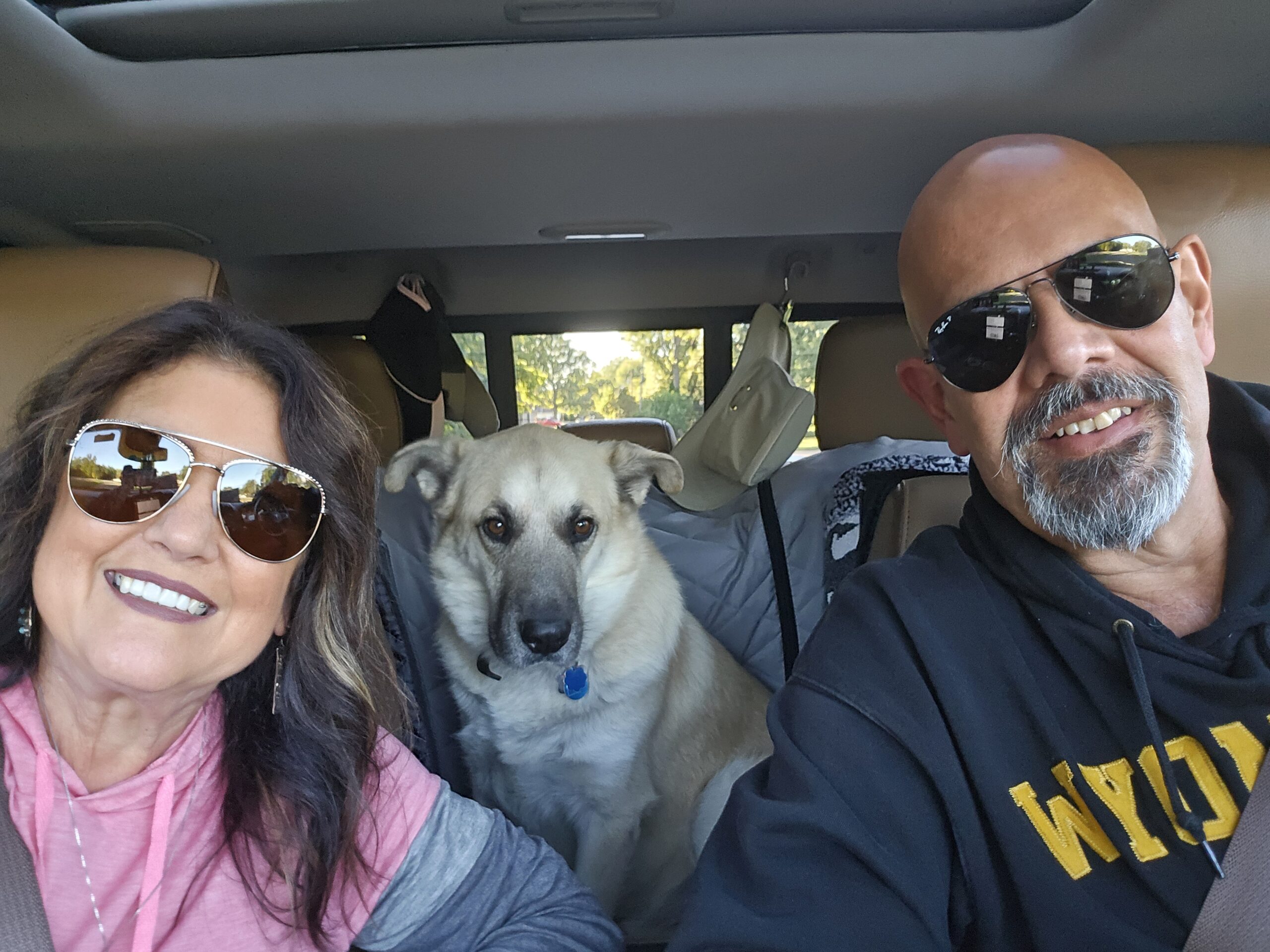 Pi Day featured image with RV camping scene, Matt, Debi & Grizzly.